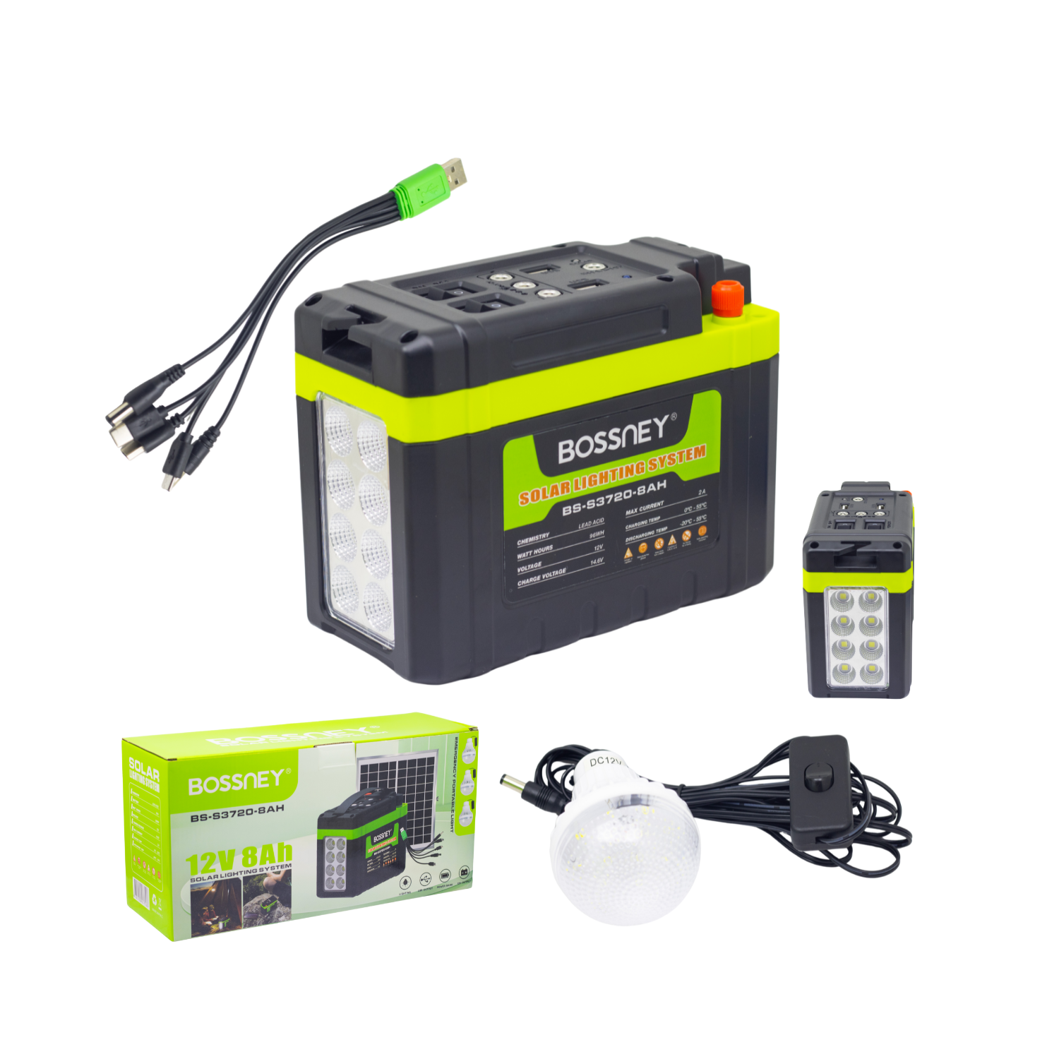 Kit Suministro De Energía LED y Panel Solar BS-S3720-8AH BOSSNEY