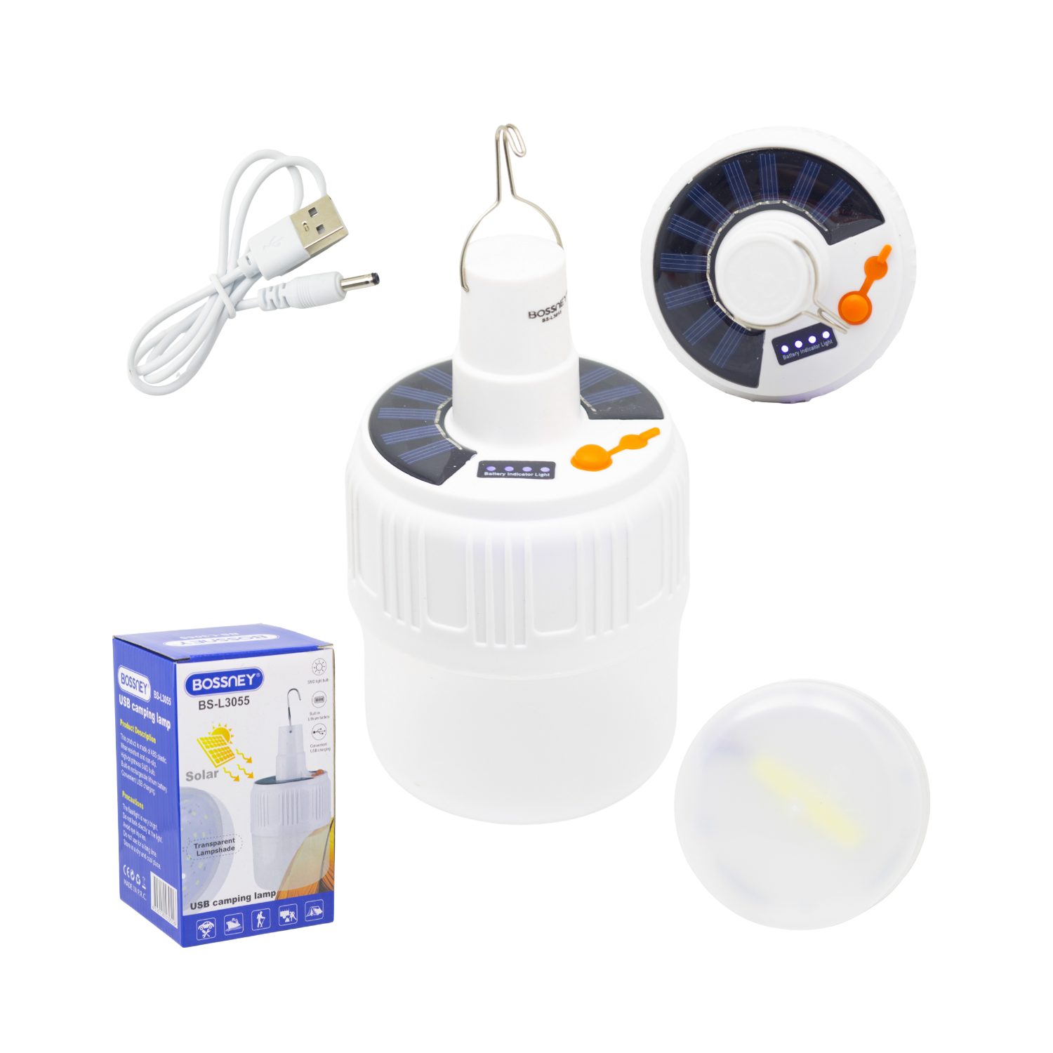 Lámpara De Camping USB Con Panel Solar BS-L3055 BOSSNEY